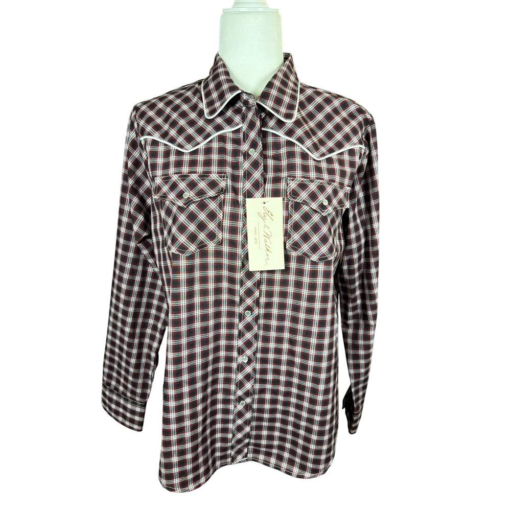 Ely & Walker Womens Western Plaid Snap Front Shirt Red Black White 324002-BK L